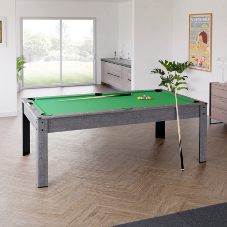 Billard Américain AMBIANCE 7Ft - 226,5 x 126,5 x 80 cm avec accessoires et plateau dînatoire - Gris