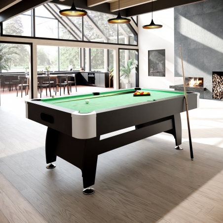 Billard Américain avec Retour de Boules Automatiques et Accessoires, 220 x 123x 80 cm - Noir et Tapis Vert