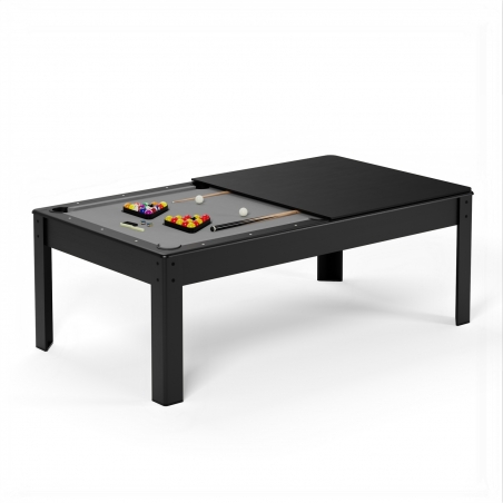 Billard Américain AMBIANCE 7Ft - 226,5 x 126,5 x 80 cm avec accessoires et plateau dînatoire - Couleur Noir