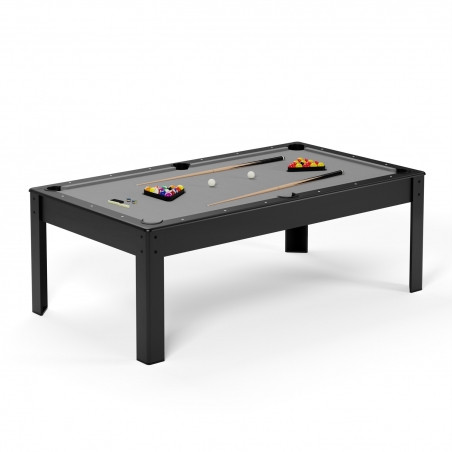 Billard Américain AMBIANCE 7Ft - 226,5 x 126,5 x 80 cm avec accessoires et plateau dînatoire - Couleur Noir